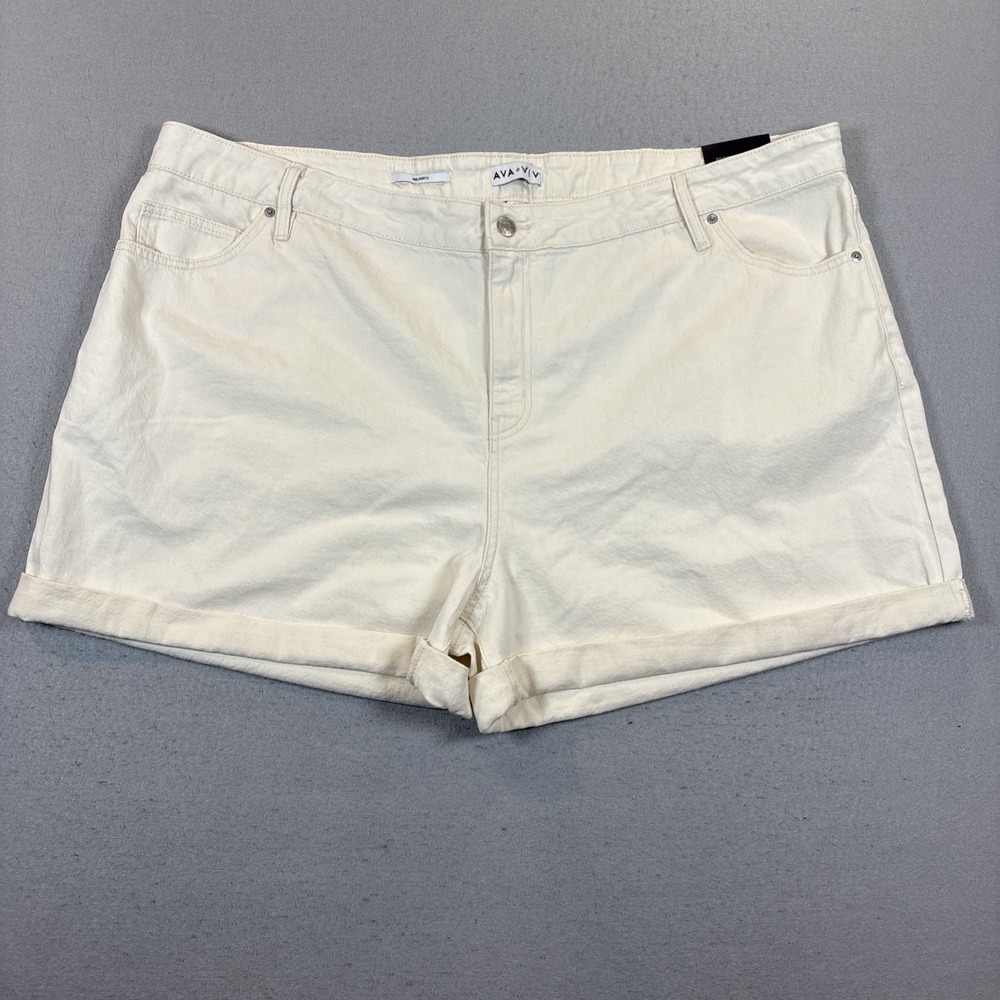 AVA & LIV Women MIdi Short High Rise Relaxed Fit Shorts 26Rβ White Denim NWT